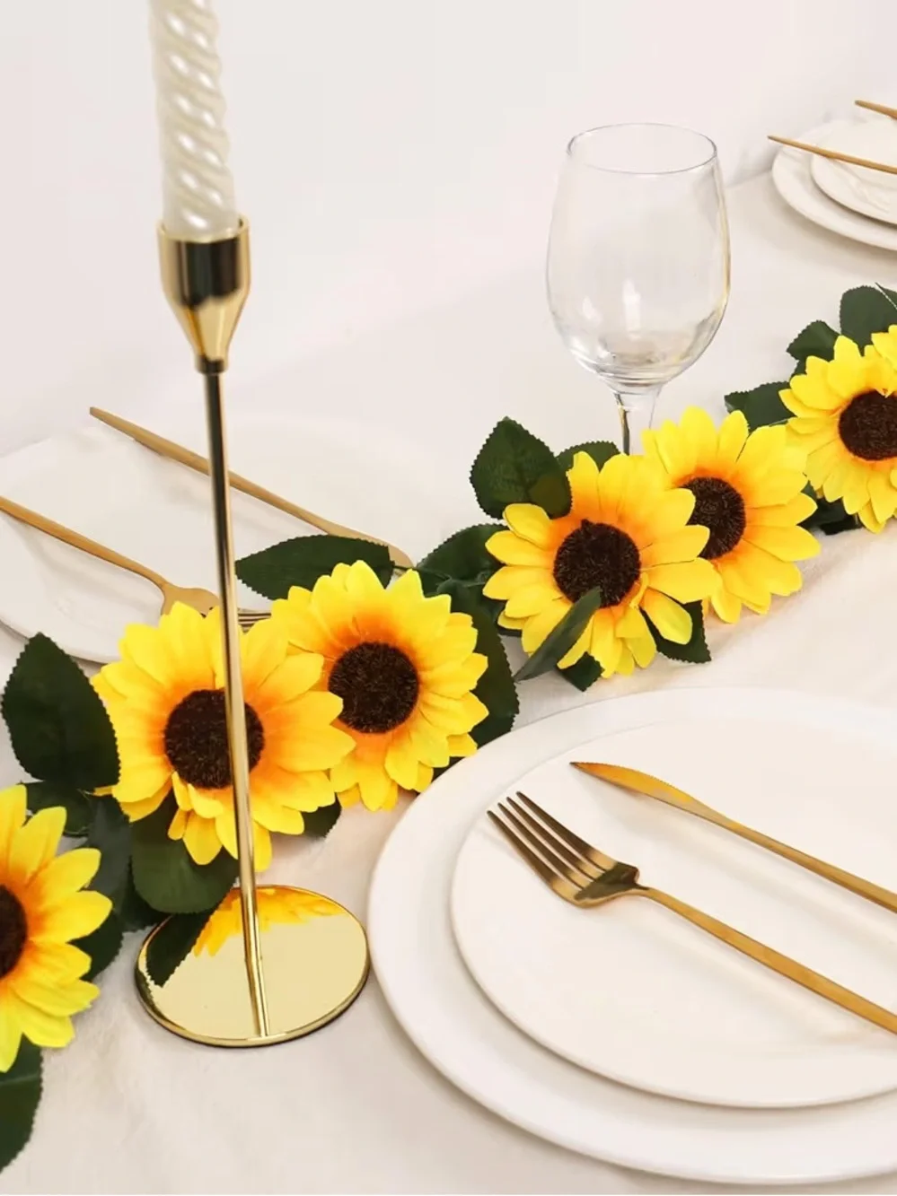 Silk Sunflower Garland Decor, 4 Vines Included, 7.4 ft Long Each